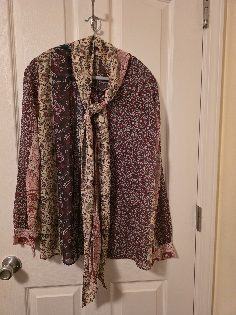 Soft Surroundings Langdon Patchwork Paisley Tie Neck Blouse Size 2XL